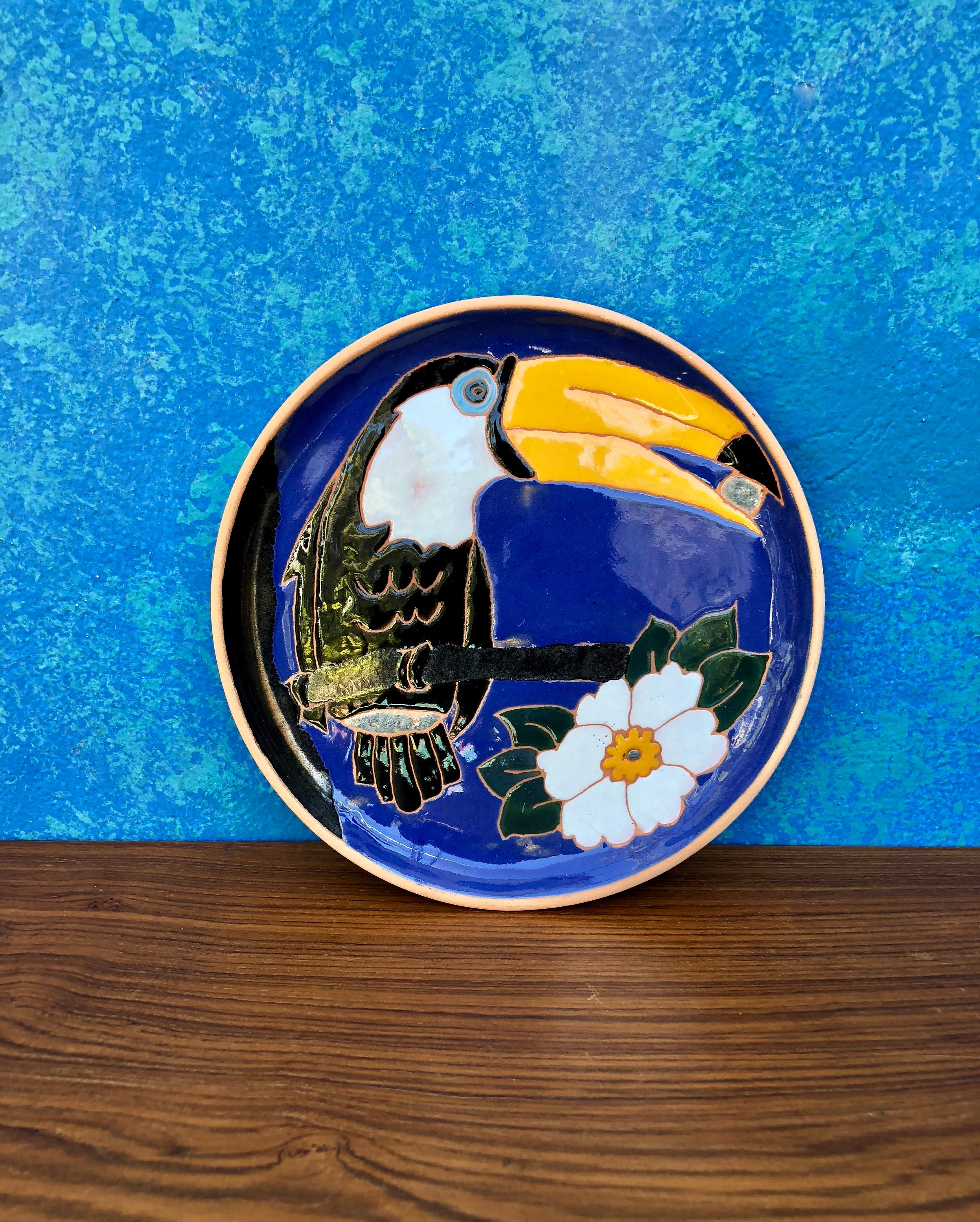 Lot De 6 Assiettes Creuses Anciennes En Faïence Décor Toucan - Occasion