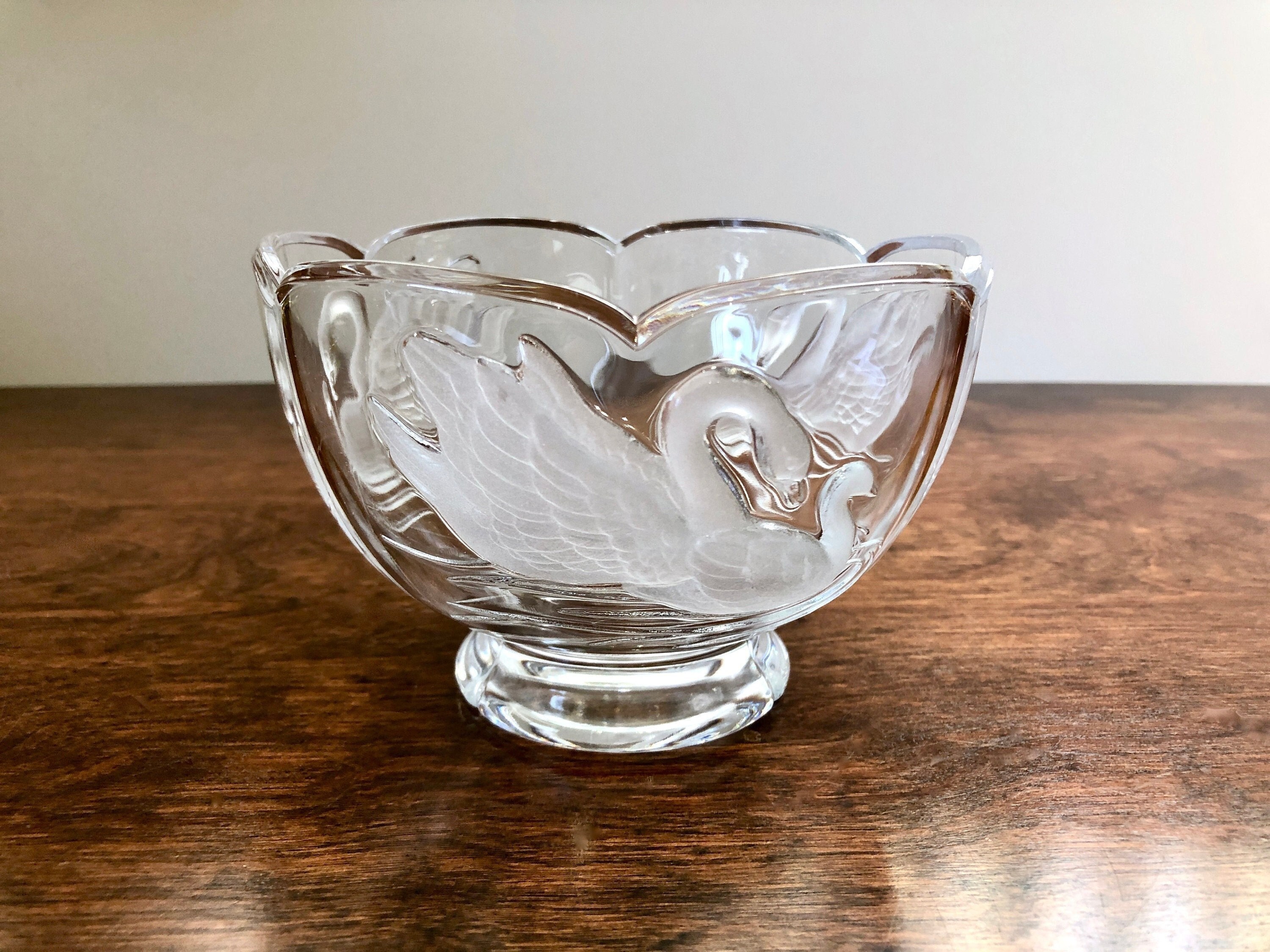 Vintage Teleflora Swan Bowl: Footed Frosted 24% Lead Crystal Candy