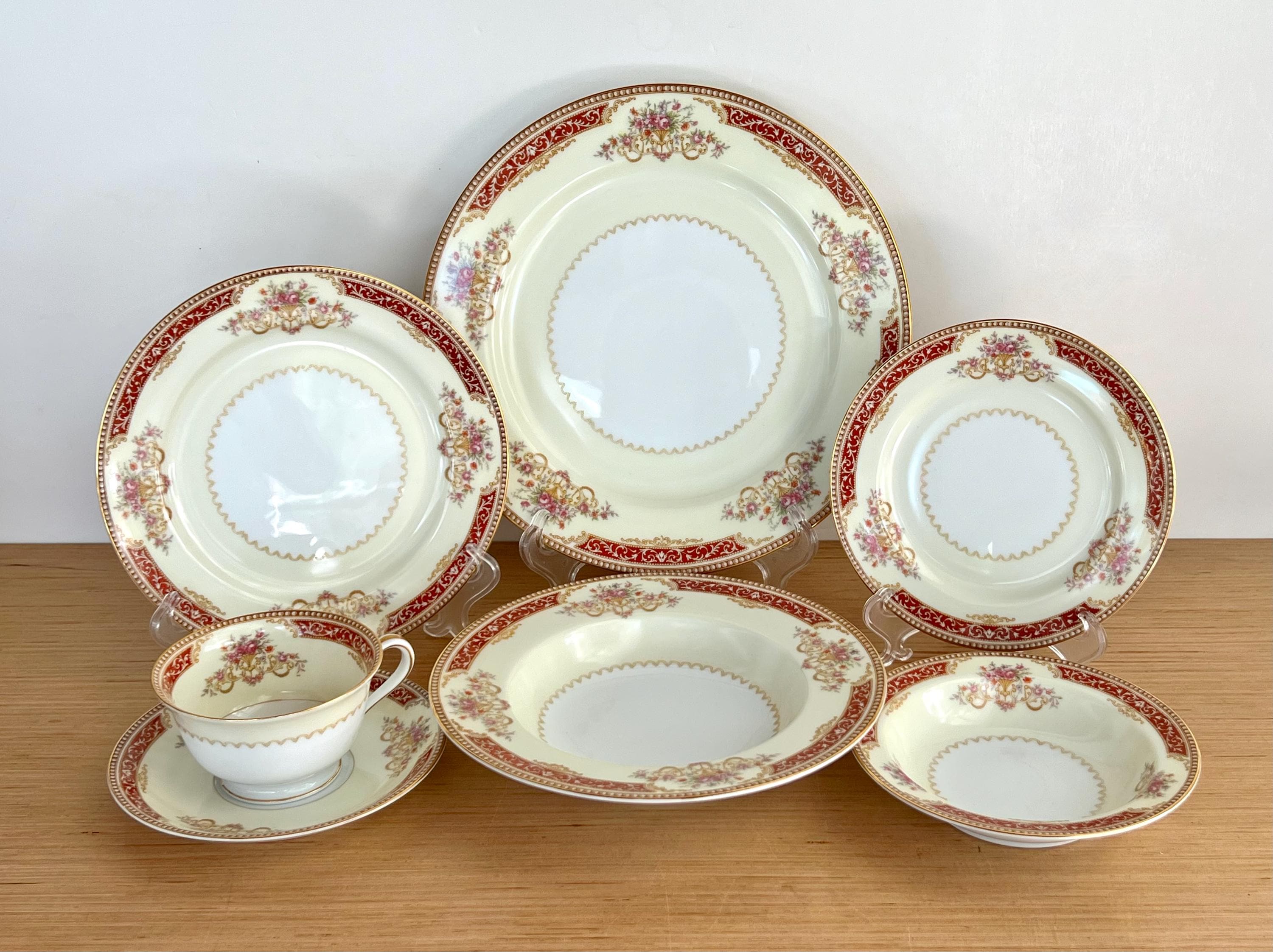 Noritake China Mystery #36 Dinnerware Set: Floral Bouquets, Red