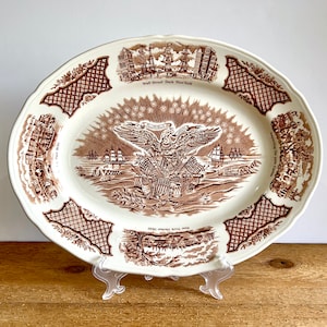 14&quot; Oval Serving Platter Fair Winds Brown by Alfred Meakin Ironstone, Brown Transferware E Pluribus Unum Staffordshire England