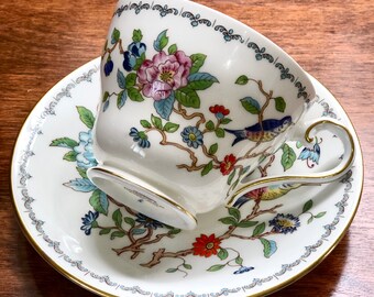 Aynsley Pembroke Teacup & Saucer, Floral Bird Design, Gold Trim - Etsy