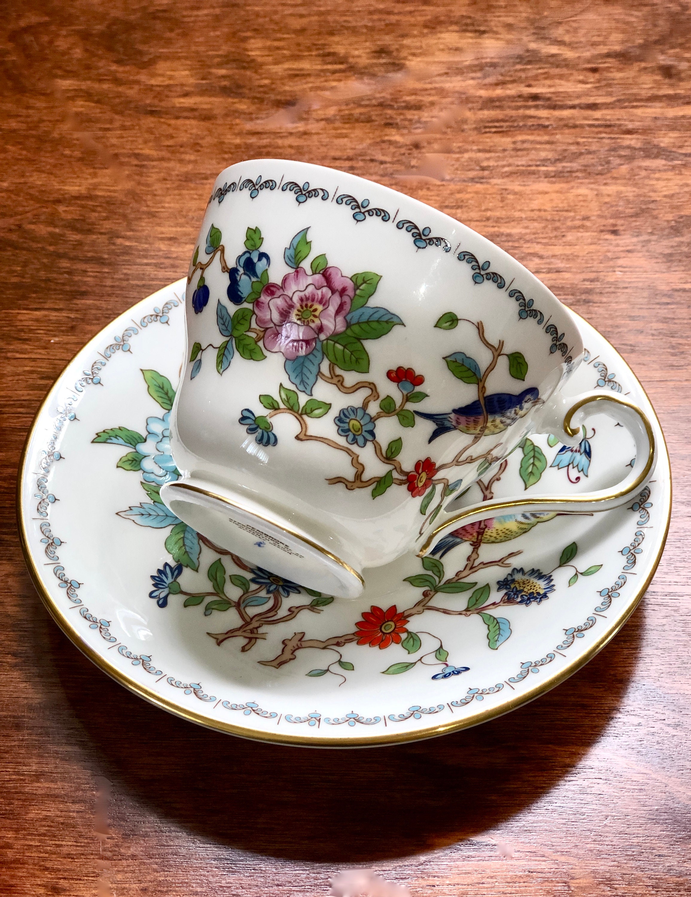 Aynsley Pembroke Teacup & Saucer, Floral Bird Design, Gold Trim - Etsy