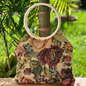 Tapestry Top Handle Handbag/Purse Round Circle White Handles Floral Tapestry Purse/Bag image 10