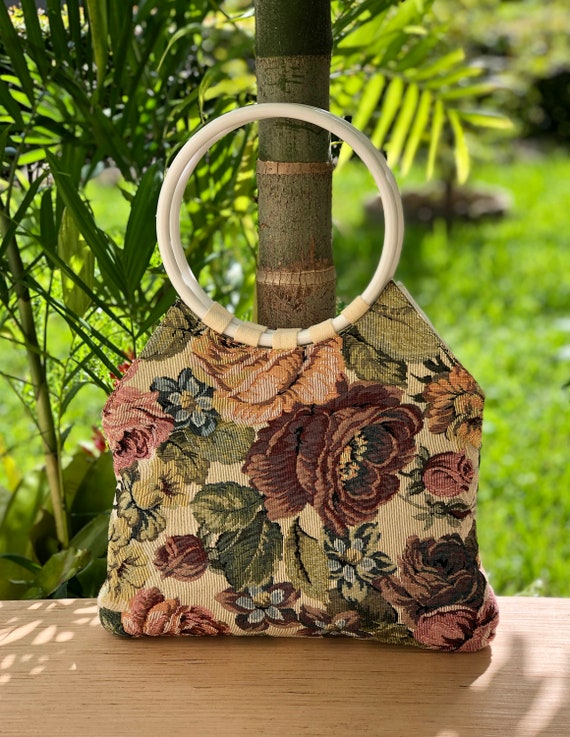 Tapestry Top Handle Handbag/Purse Round Circle Wh… - image 10