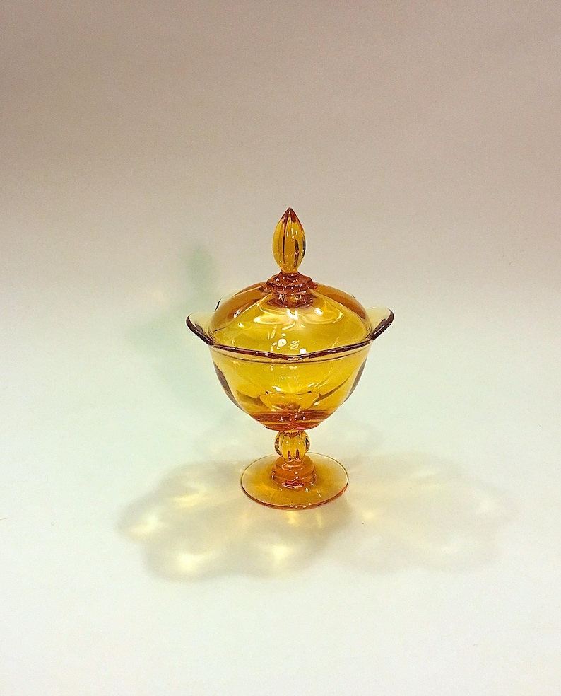 Amber Depression Glass Pedestal Candy Dish Covered Footed Etsy