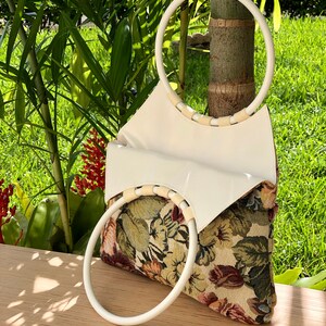 Tapestry Top Handle Handbag/Purse Round Circle White Handles Floral Tapestry Purse/Bag image 7