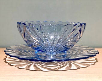 Vintage Large Bowl Caprice Moonlight Blue by Cambridge Glass Collectible 40s Large Centerpiece Fruit Bowl Plate