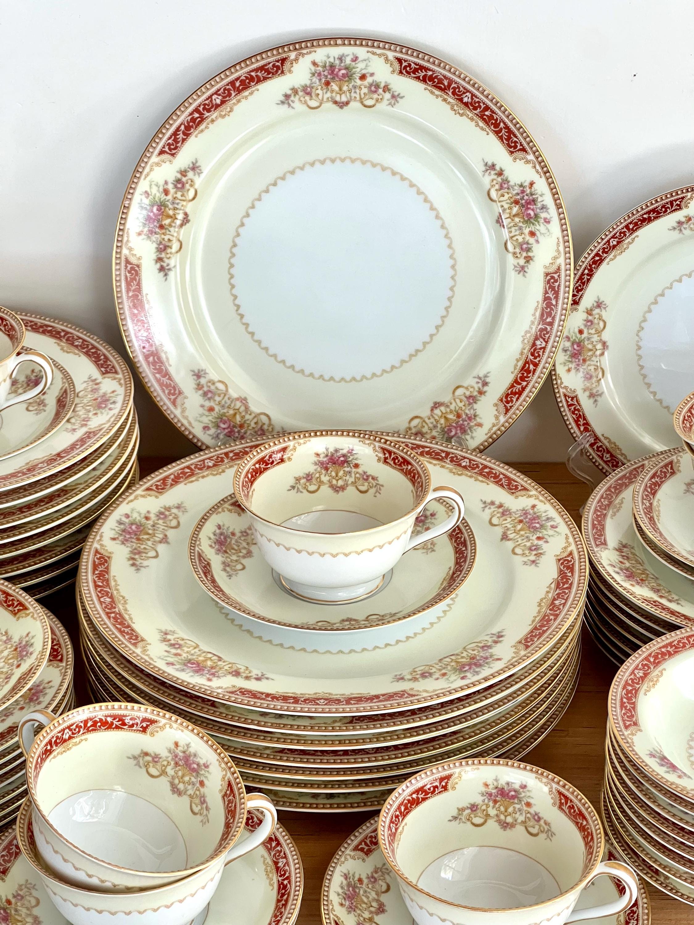 Noritake China Mystery #36 Dinnerware Set: Floral Bouquets, Red