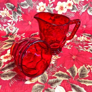 Vintage Viking Glass Ruby Red Sugar Bowl and Creamer Set, Georgian Pattern image 7