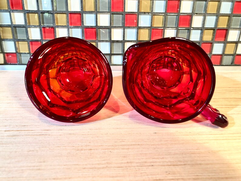 Vintage Viking Glass Ruby Red Sugar Bowl and Creamer Set, Georgian Pattern image 5