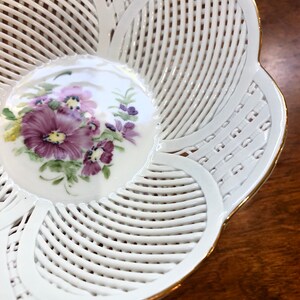 Vintage Hand Made Hand Painted Reticulated Porcelain Footed Dish Romanian Floral Woven Pedestal Bowl/Compote Candy Dish Russ Collection image 8