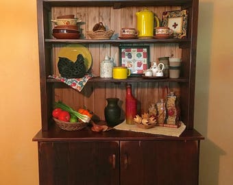 Rustic Hutch/Farmhouse/Country Chic Kitchen Hutch Refinished and Restained Kitchen Cabinet/Storage/Buffet/China Cabinet