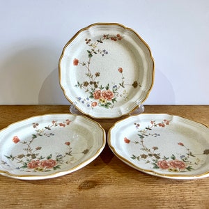 Mikasa Garden cLub &quot;Silk Bouquet&quot; Salad Plates Set of Three Vintage Floral Salad Size Dish Stoneware Orange Floral Made in Japan