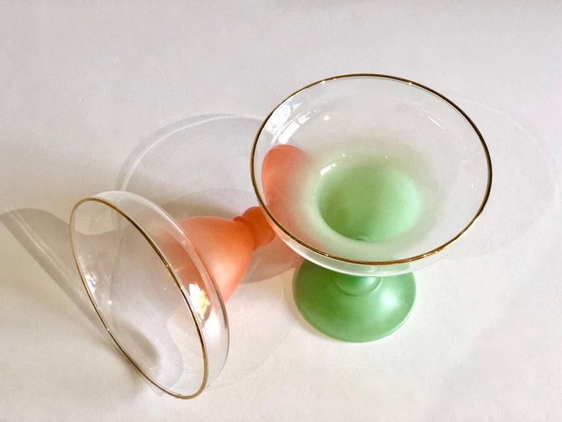 Vintage Blendo Margarita Lunettes Set de Quatre Verres Vert Dépoli et Orange Barware Rétro Milieu du Siècle Verrerie Colorée Moderne image 7