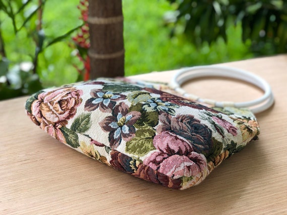 Tapestry Top Handle Handbag/Purse Round Circle Wh… - image 6