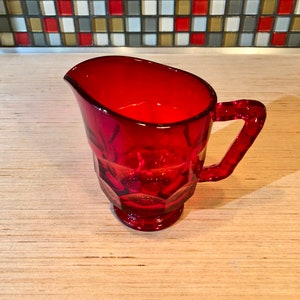 Vintage Viking Glass Ruby Red Sugar Bowl and Creamer Set, Georgian Pattern image 4