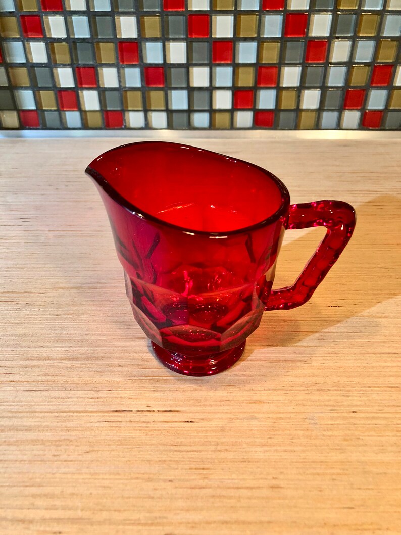 Vintage Viking Glass Ruby Red Sugar Bowl and Creamer Set, Georgian Pattern image 4