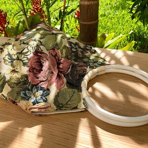 Tapestry Top Handle Handbag/Purse Round Circle White Handles Floral Tapestry Purse/Bag image 3