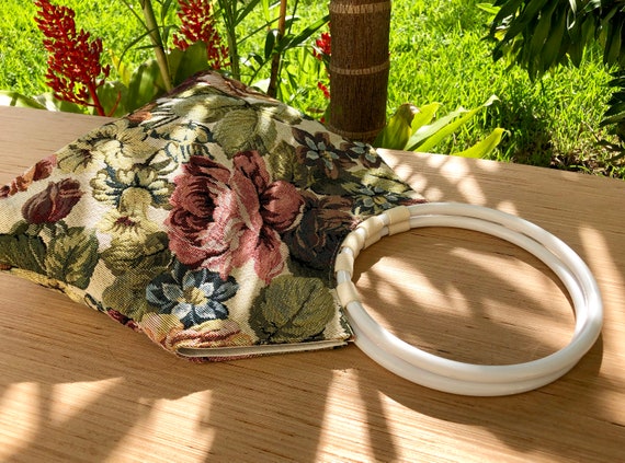 Tapestry Top Handle Handbag/Purse Round Circle Wh… - image 3