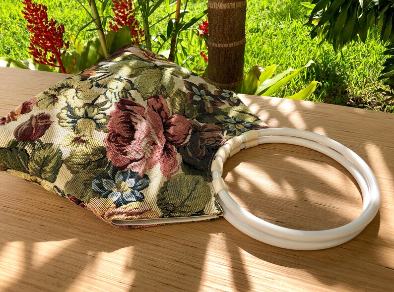 Tapestry Top Handle Handbag/Purse Round Circle White Handles Floral Tapestry Purse/Bag image 3