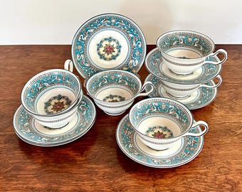 Wedgwood Florentine Turquoise Tea Cup Saucer Sets (set of 4) Bone