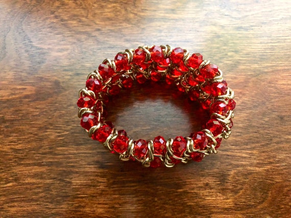 Stunning Braided and Beaded Bracelet Red and Gold… - image 1