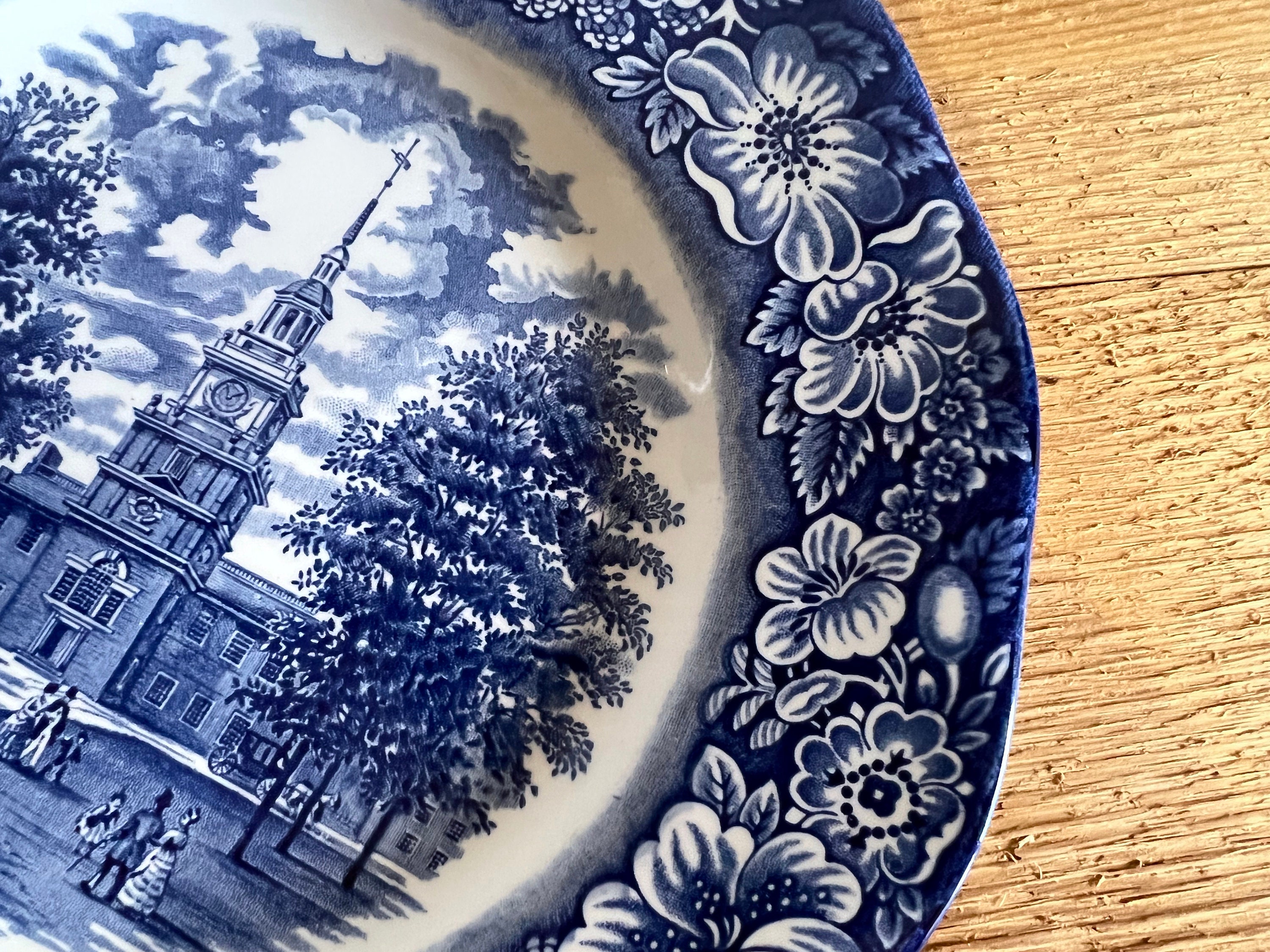 Liberty Blue Staffordshire Dinner Plate: Colonial Historic Scene