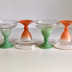 Vintage Blendo Margarita Lunettes Set de Quatre Verres Vert Dépoli et Orange Barware Rétro Milieu du Siècle Verrerie Colorée Moderne image 8