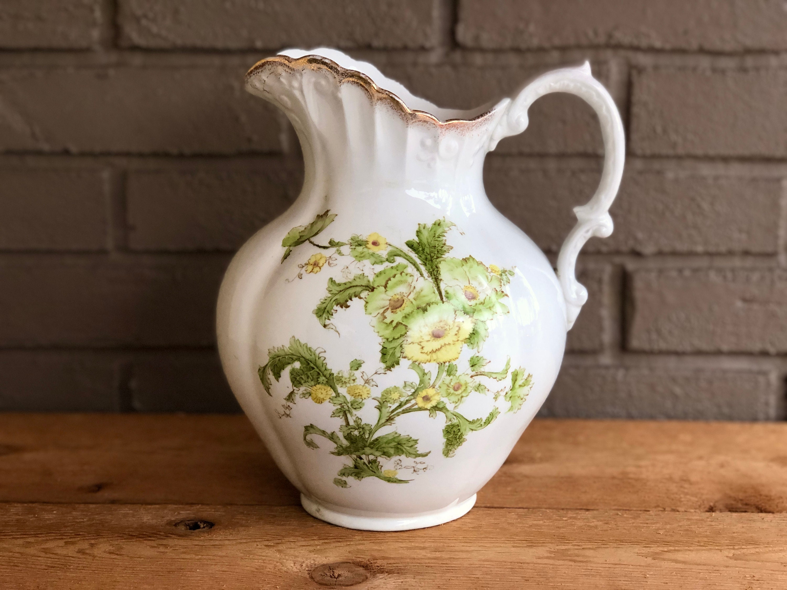 White Ironstone Milk Pitcher, Heavy Duty Pottery Vase, With Married Lid -   Israel