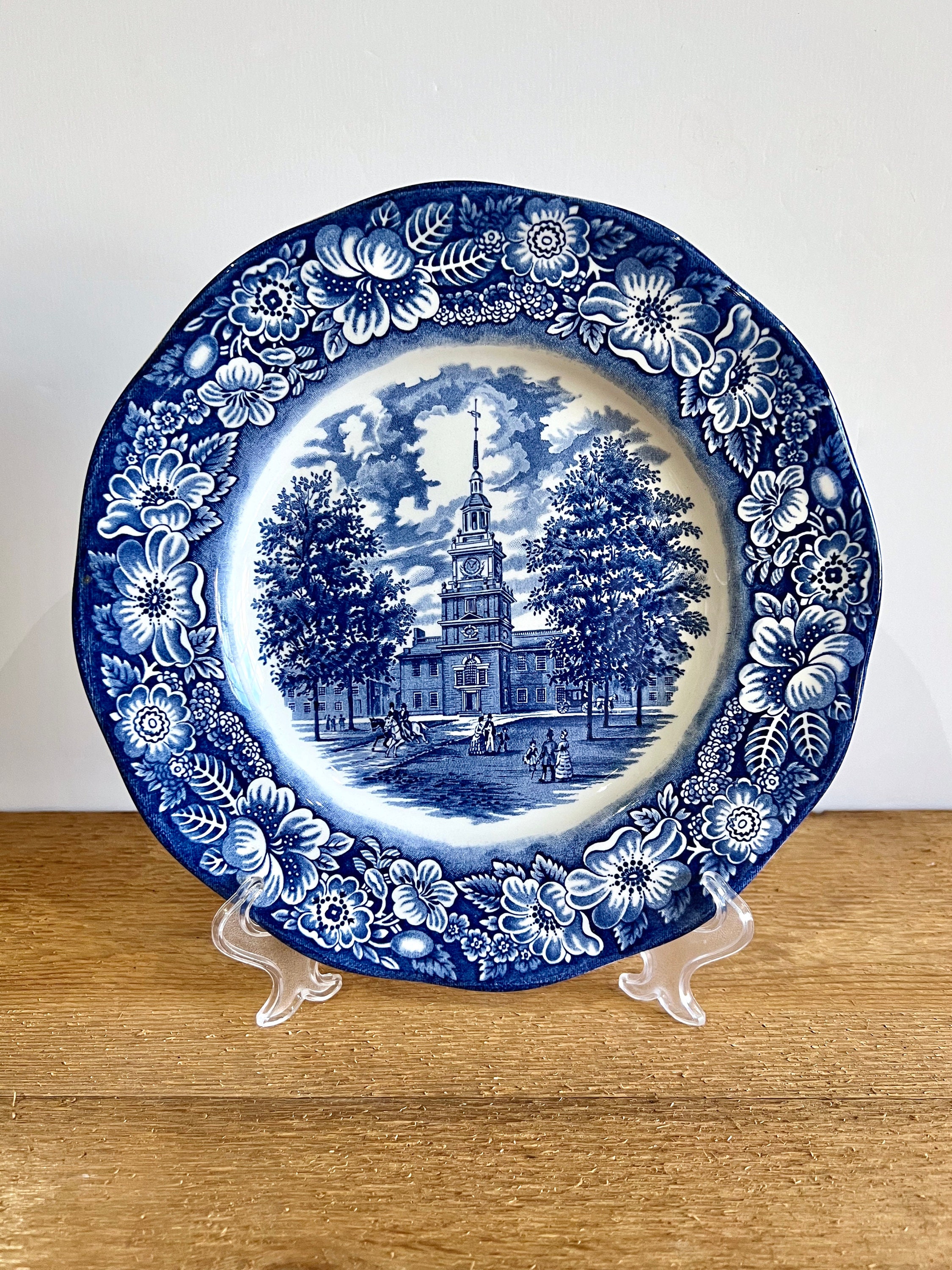 Liberty Blue Staffordshire Dinner Plate: Colonial Historic Scene
