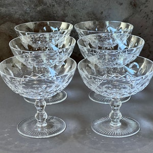 Gorgeous Crystal Champagne/Tall Sherbets Set of Six Elmwood by Pasco Vintage Crystal Barware Blown Glass w Diamond & Round Thumbprint Design