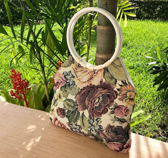 Tapestry Top Handle Handbag/Purse Round Circle Wh… - image 1