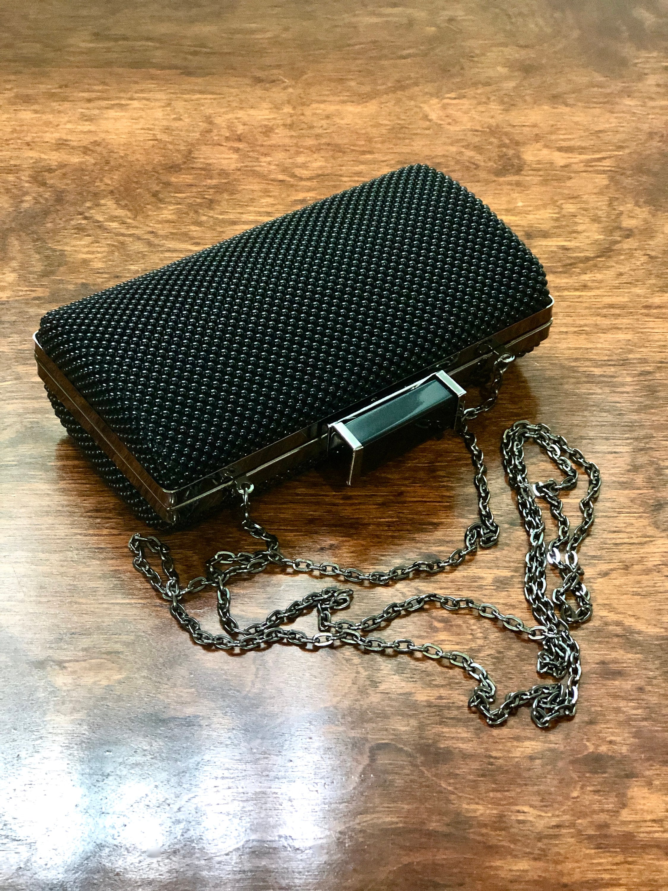 Jessica Mcclintock Black Beaded Evening Purse/clutch