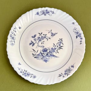 Arcopal Dinner Plates &quot;Rhapsody&quot; ARP34 Blue (Set of Two) Floral Swirl Rim Scalloped Replacement Plates