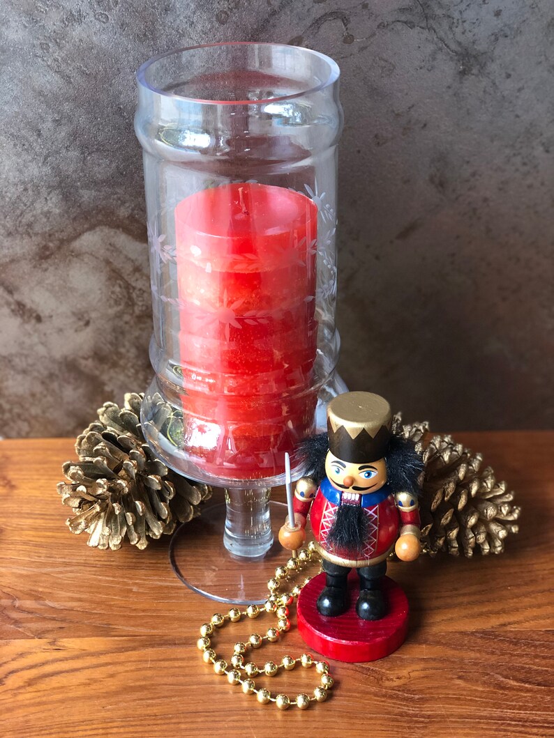 Vintage Etched Glass Footed Hurricane Candle Holder Floral Etsy Canada