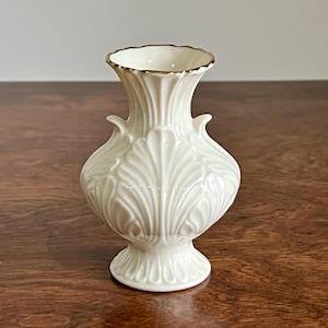 Vintage Lenox Bud Vase Classic Ivory Porcelain Vase w Leaf Pattern and Gold Trimming Made in USA
