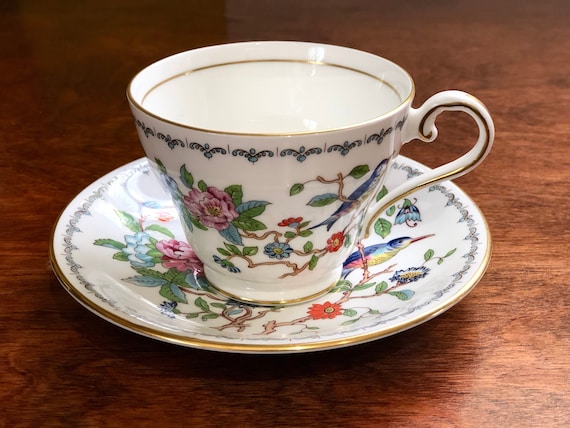 Aynsley Pembroke Teacup & Saucer, Floral Bird Design, Gold Trim - Etsy