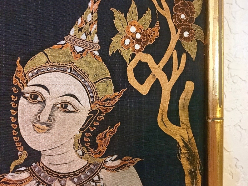 Pair of Framed Hand Painted Thai Silk Tapestries Paintings of Etsy