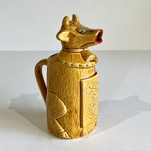 Vintage Ceramic Upright Light Brown Cow Creamer Pitcher/Jug w Flowers Retro Kitschy Fun Kitchen Decor
