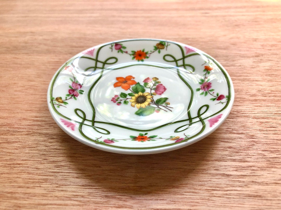 Cottier Freres Switzerland 花模様皿 アンティーク Vintage Limoges Trinket Plate, Ceralene A. Raynaud Floral Coaster