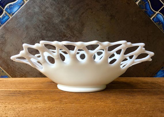 Vintage Westmoreland Doric Open Lace Milkglass Bowl