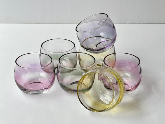 Vintage Federal Glass Roly Poly Glasses: Iridescent Rainbow 