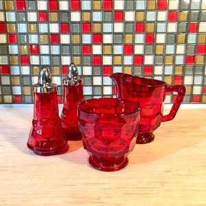 Vintage Viking Glass Ruby Red Sugar Bowl and Creamer Set, Georgian Pattern image 6