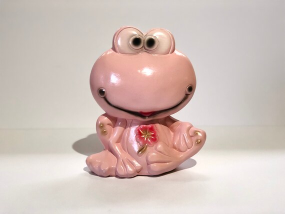 ヴィンテージピンクのカエル貯金箱、大きな石膏貯金箱 - Etsy 日本