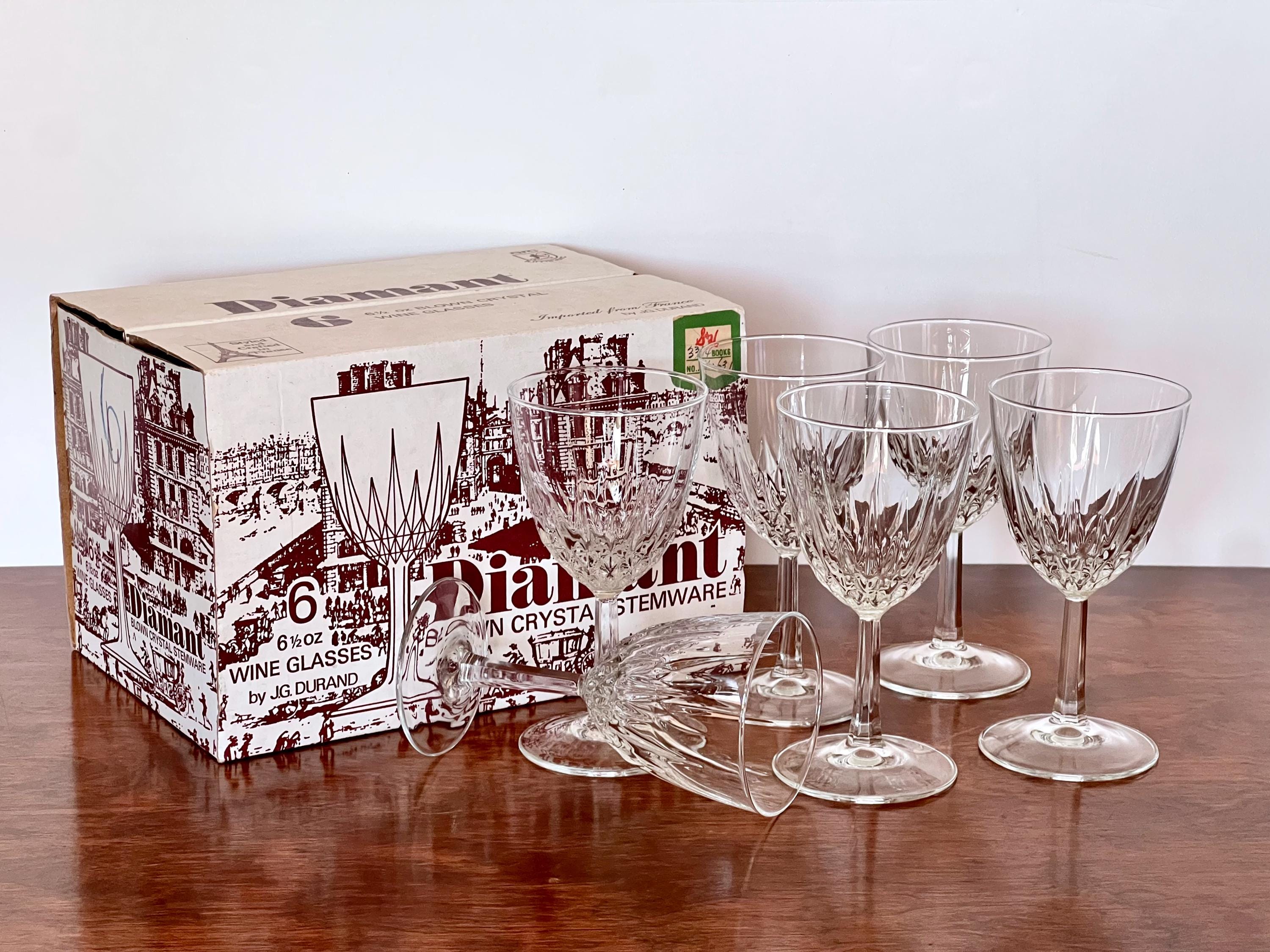 JG Durand Diamant Crystal Wine Glasses, Set of 6 - Etsy