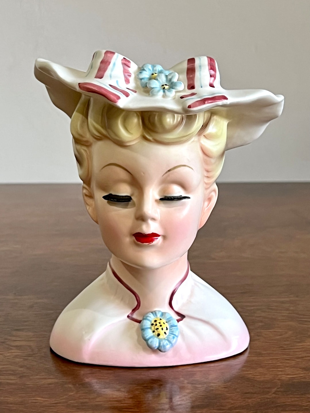 Lefton 1950's Lefton China Lady Head Vase #2358 Blonde Lady With Pink Dress ...