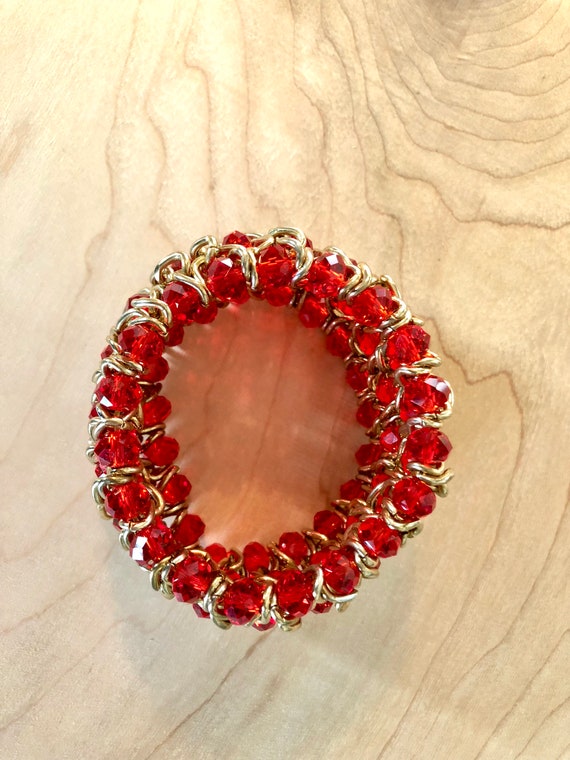 Stunning Braided and Beaded Bracelet Red and Gold… - image 6
