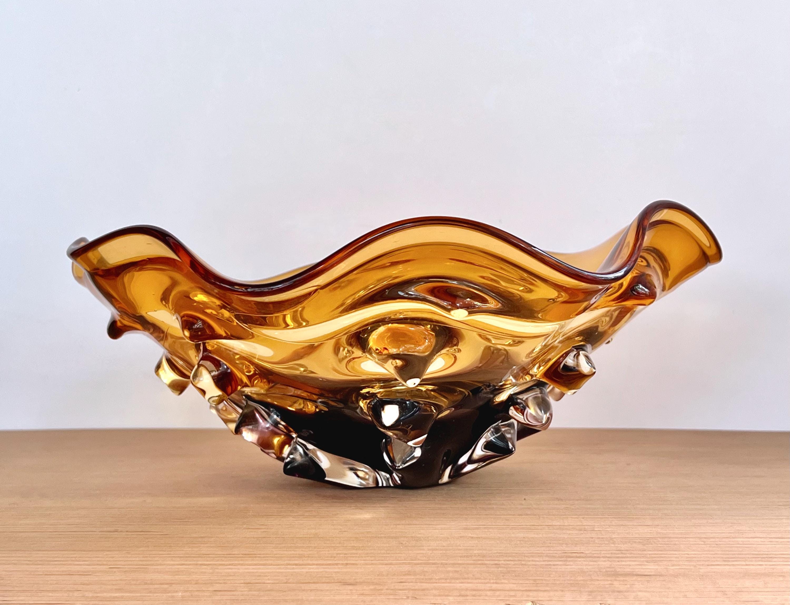 手吹き琥珀ガラスボウル モダンな装飾センターピース - Etsy 日本