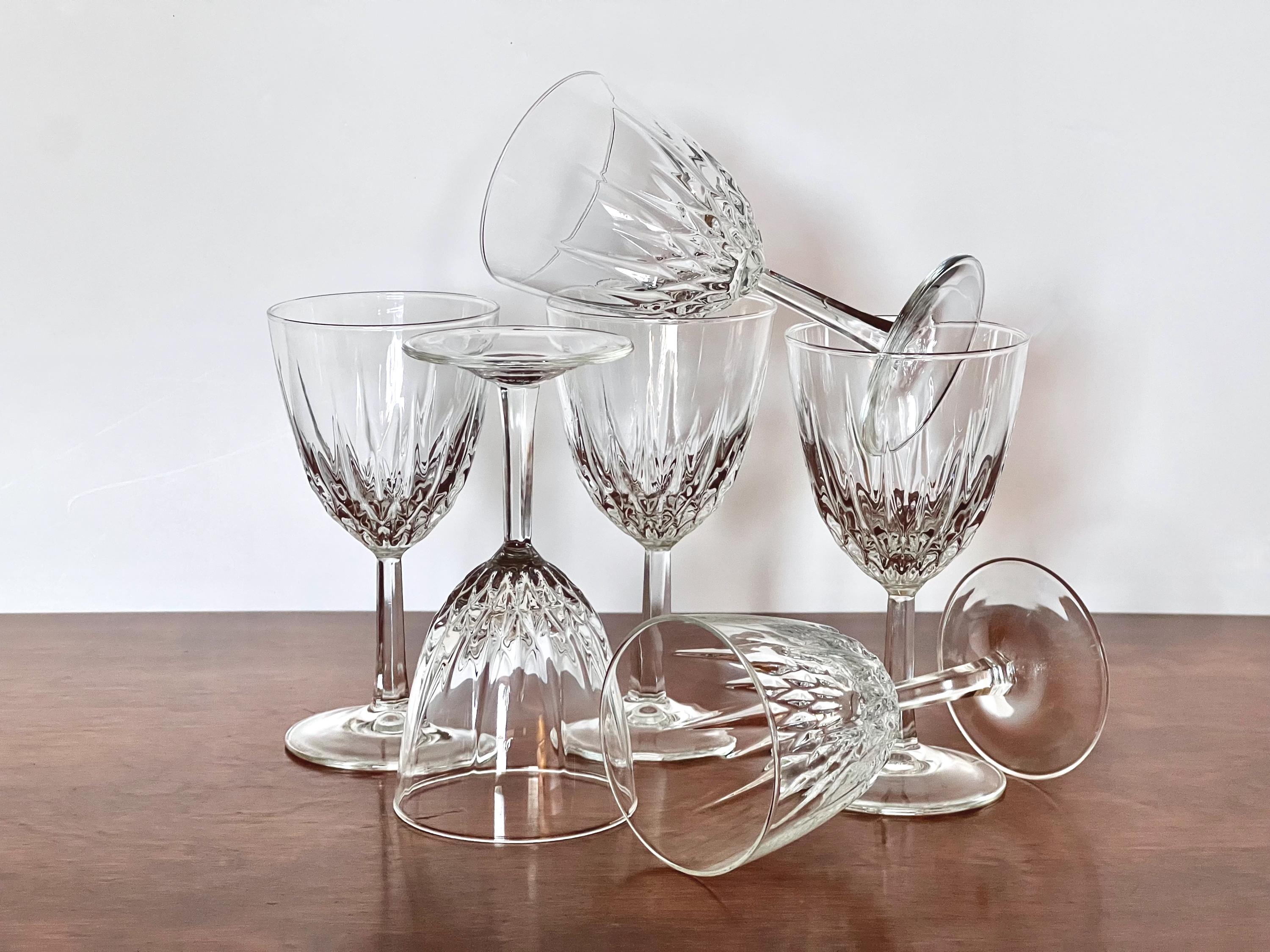 JG Durand Diamant Crystal Wine Glasses, Set of 6 - Etsy