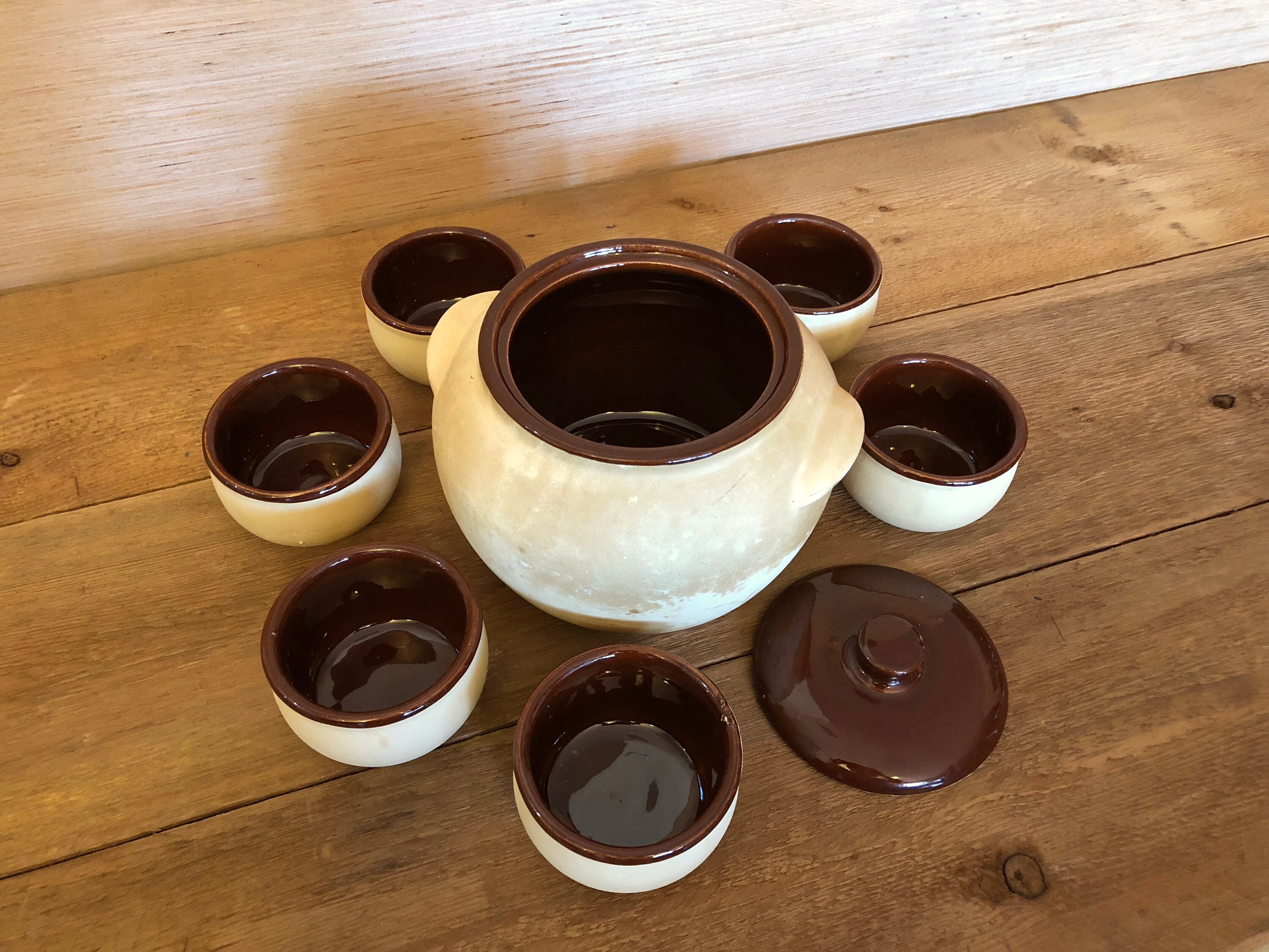 Vintage Watt Oven Ware Bean Pot With Lid and Six Serving Bowls Etsy